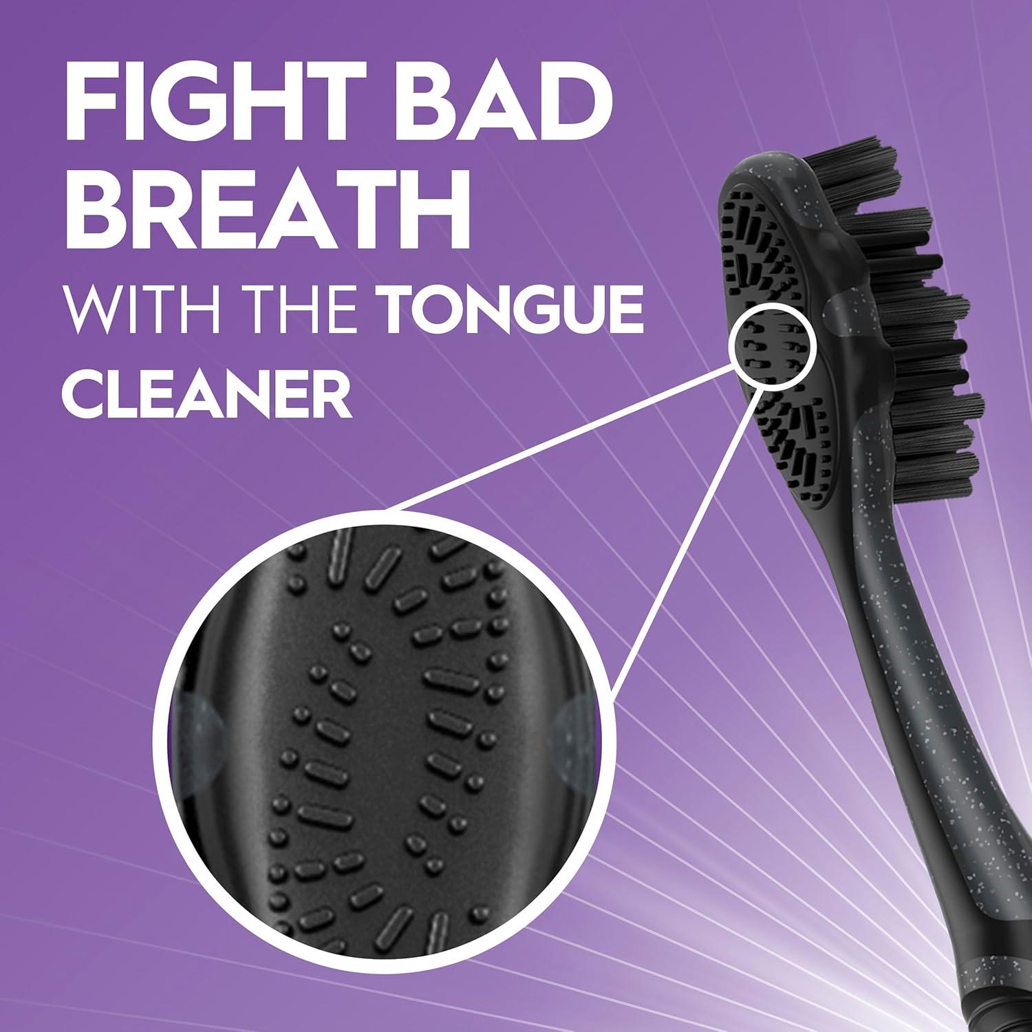 image:imageOralB 3D White Charcoal toothbrush 2 count MEDIUM manual tootbrush pack Whitens teeth removes plaque and stains tongue scraper tooth brush1 Count Pack of 2