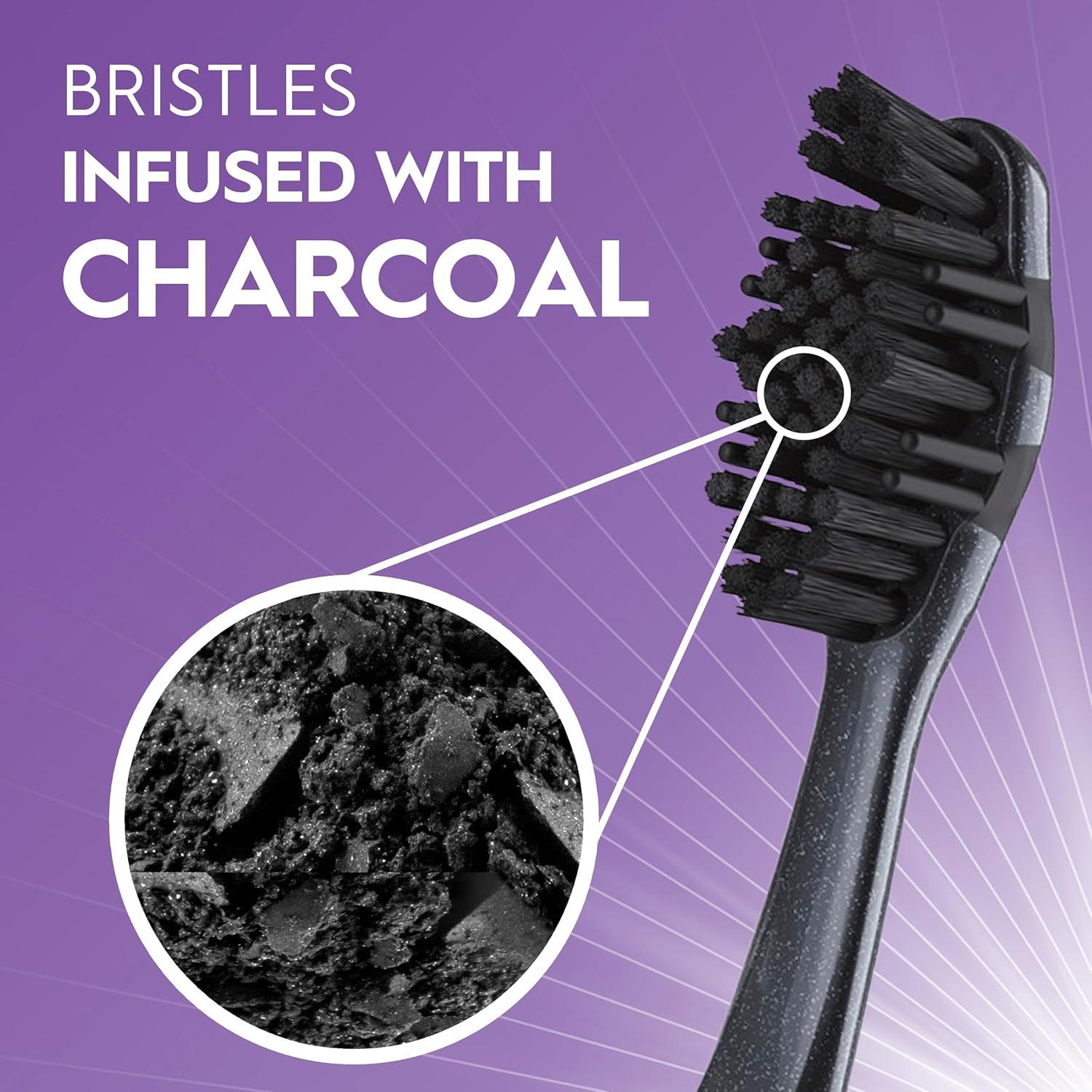 image:imageOralB 3D White Charcoal toothbrush 2 count MEDIUM manual tootbrush pack Whitens teeth removes plaque and stains tongue scraper tooth brush1 Count Pack of 2