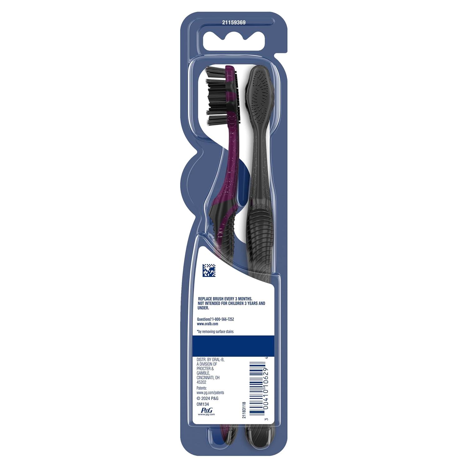 image:imageOralB 3D White Charcoal toothbrush 2 count MEDIUM manual tootbrush pack Whitens teeth removes plaque and stains tongue scraper tooth brush1 Count Pack of 2