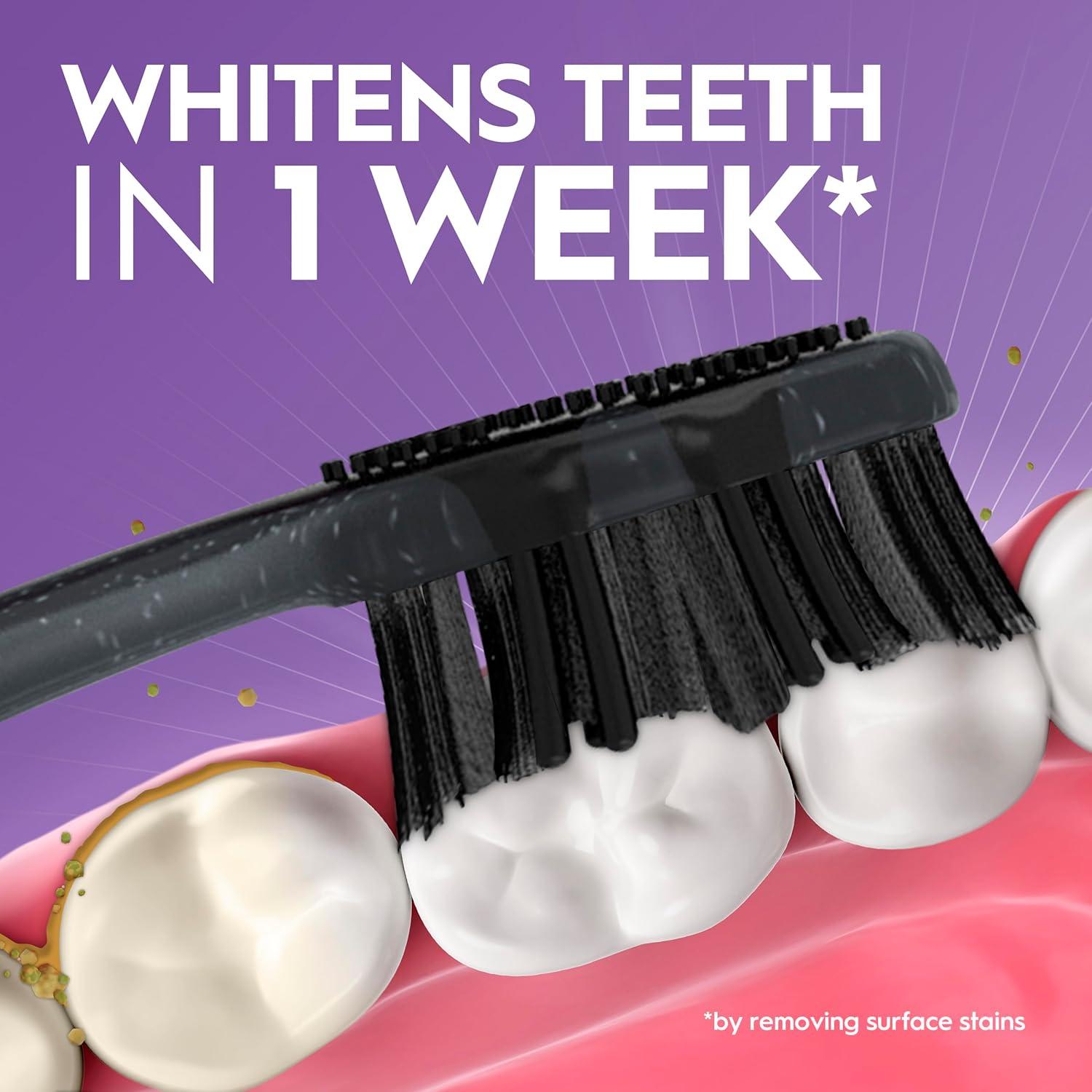 image:imageOralB 3D White Charcoal toothbrush 2 count MEDIUM manual tootbrush pack Whitens teeth removes plaque and stains tongue scraper tooth brush1 Count Pack of 2