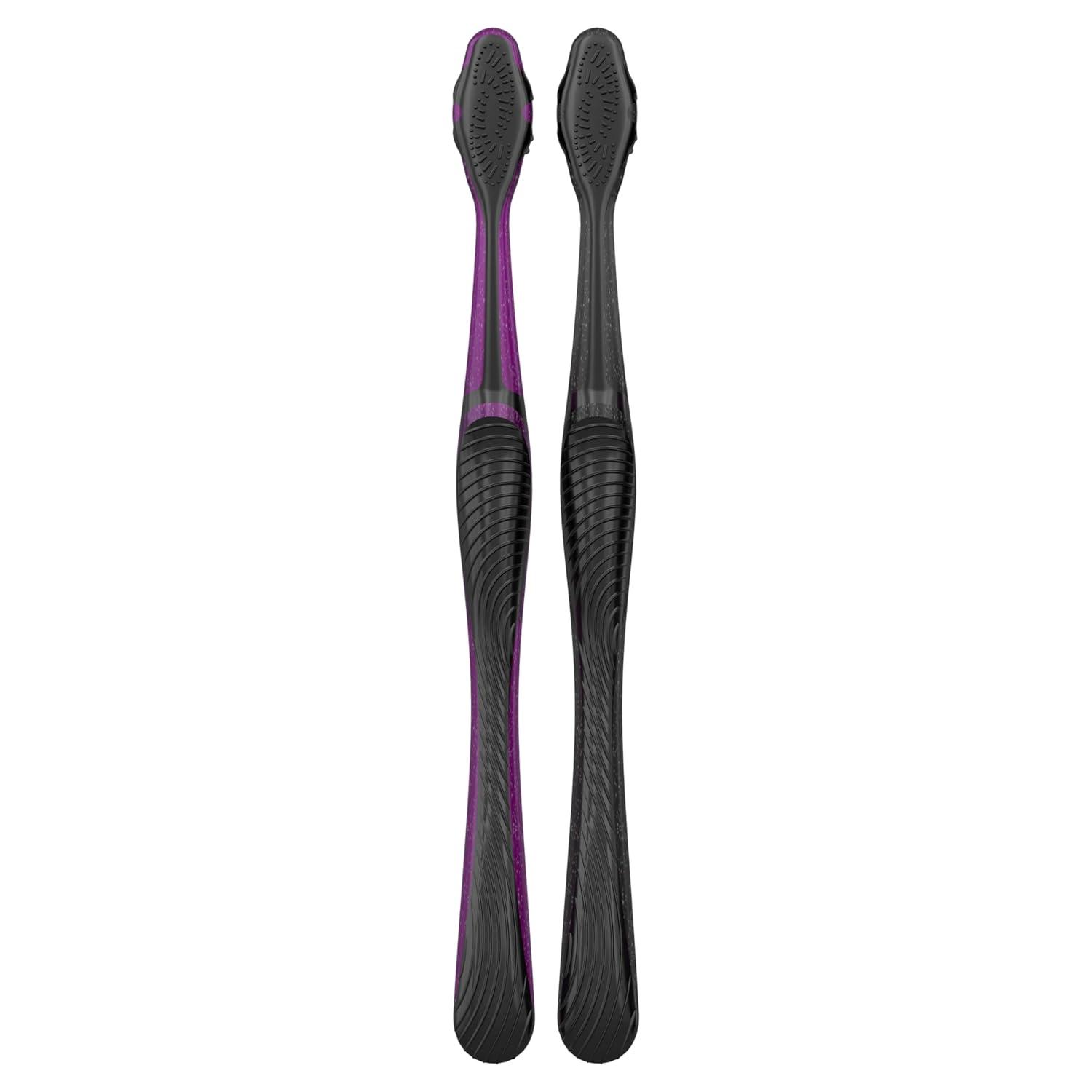 image:imageOralB 3D White Charcoal toothbrush 2 count MEDIUM manual tootbrush pack Whitens teeth removes plaque and stains tongue scraper tooth brush1 Count Pack of 2