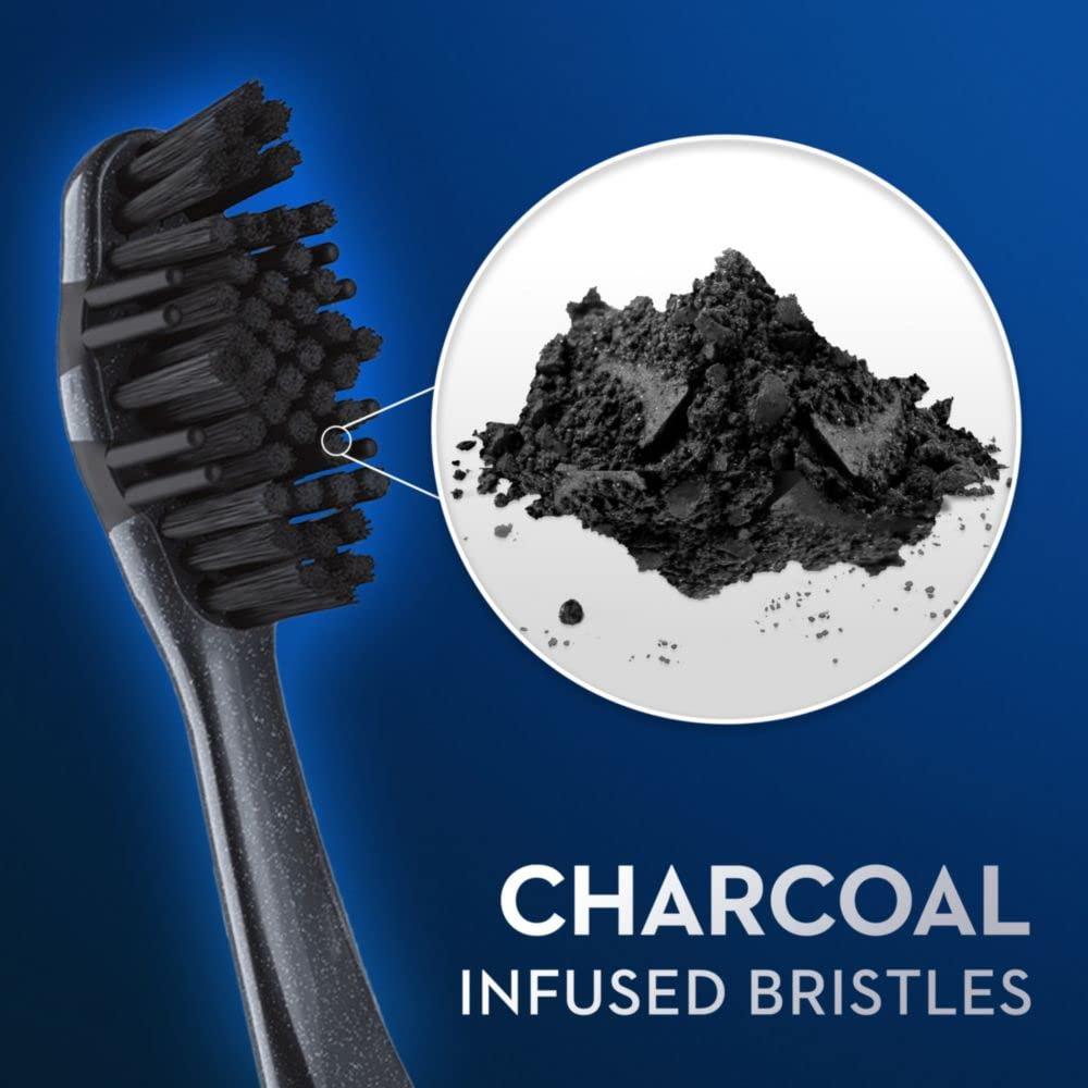 image:imageOralB 3D White Charcoal toothbrush 2 count MEDIUM manual tootbrush pack Whitens teeth removes plaque and stains tongue scraper tooth brush1 Count Pack of 1