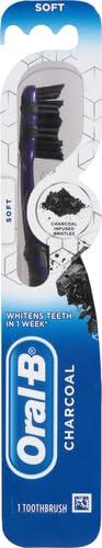 image:imageOralB 3D White Charcoal toothbrush 2 count MEDIUM manual tootbrush pack Whitens teeth removes plaque and stains tongue scraper tooth brush1 Count Pack of 1