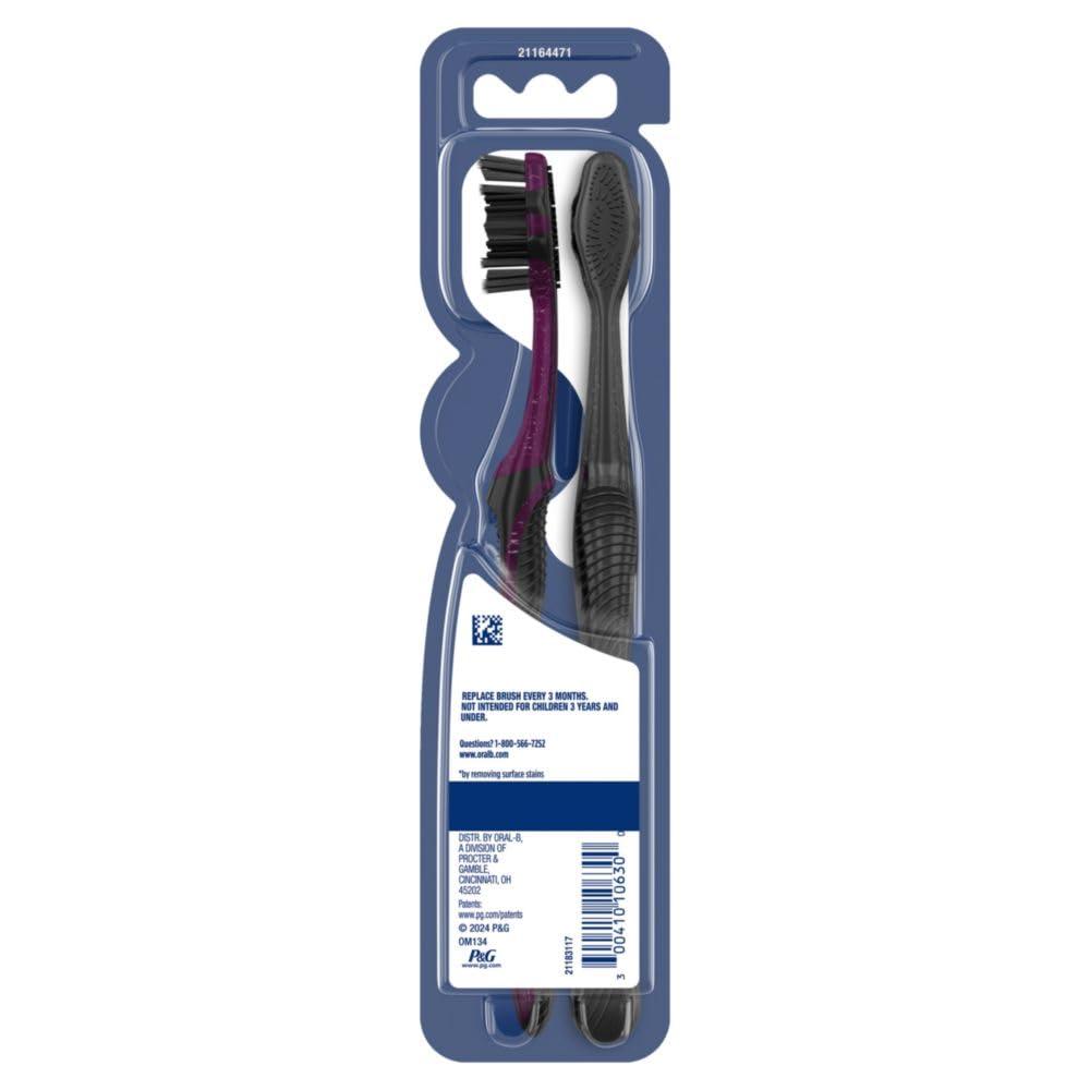 image:imageOralB 3D White Charcoal toothbrush 2 count MEDIUM manual tootbrush pack Whitens teeth removes plaque and stains tongue scraper tooth brush2 Count Pack of 1