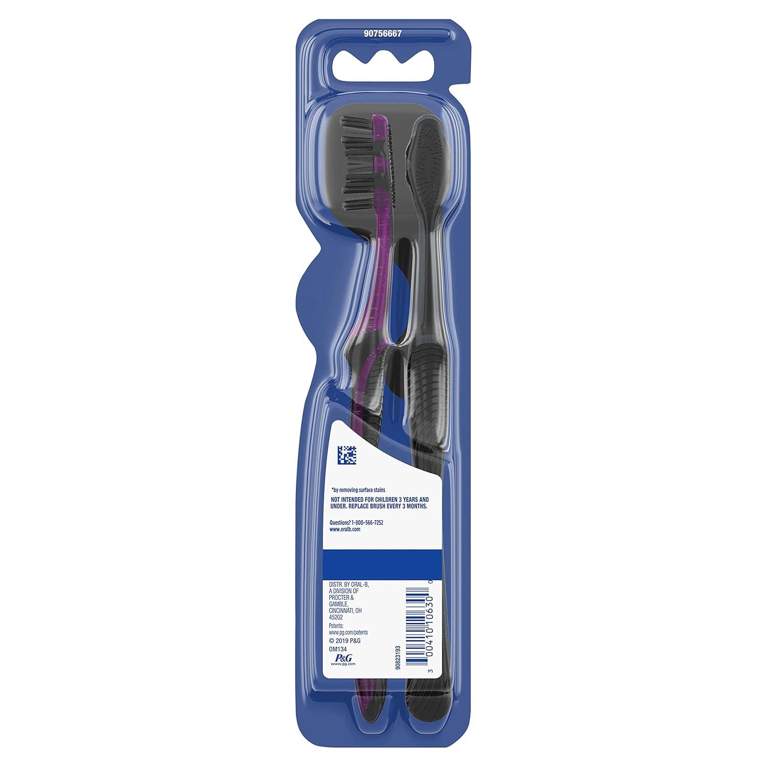 image:imageOralB 3D White Charcoal toothbrush 2 count MEDIUM manual tootbrush pack Whitens teeth removes plaque and stains tongue scraper tooth brush2 Count Pack of 2