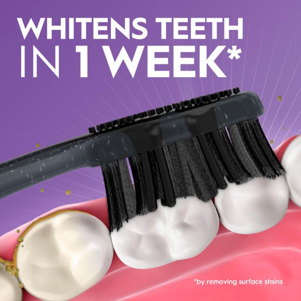 image:imageOralB 3D White Charcoal toothbrush 2 count MEDIUM manual tootbrush pack Whitens teeth removes plaque and stains tongue scraper tooth brush2 Count Pack of 1