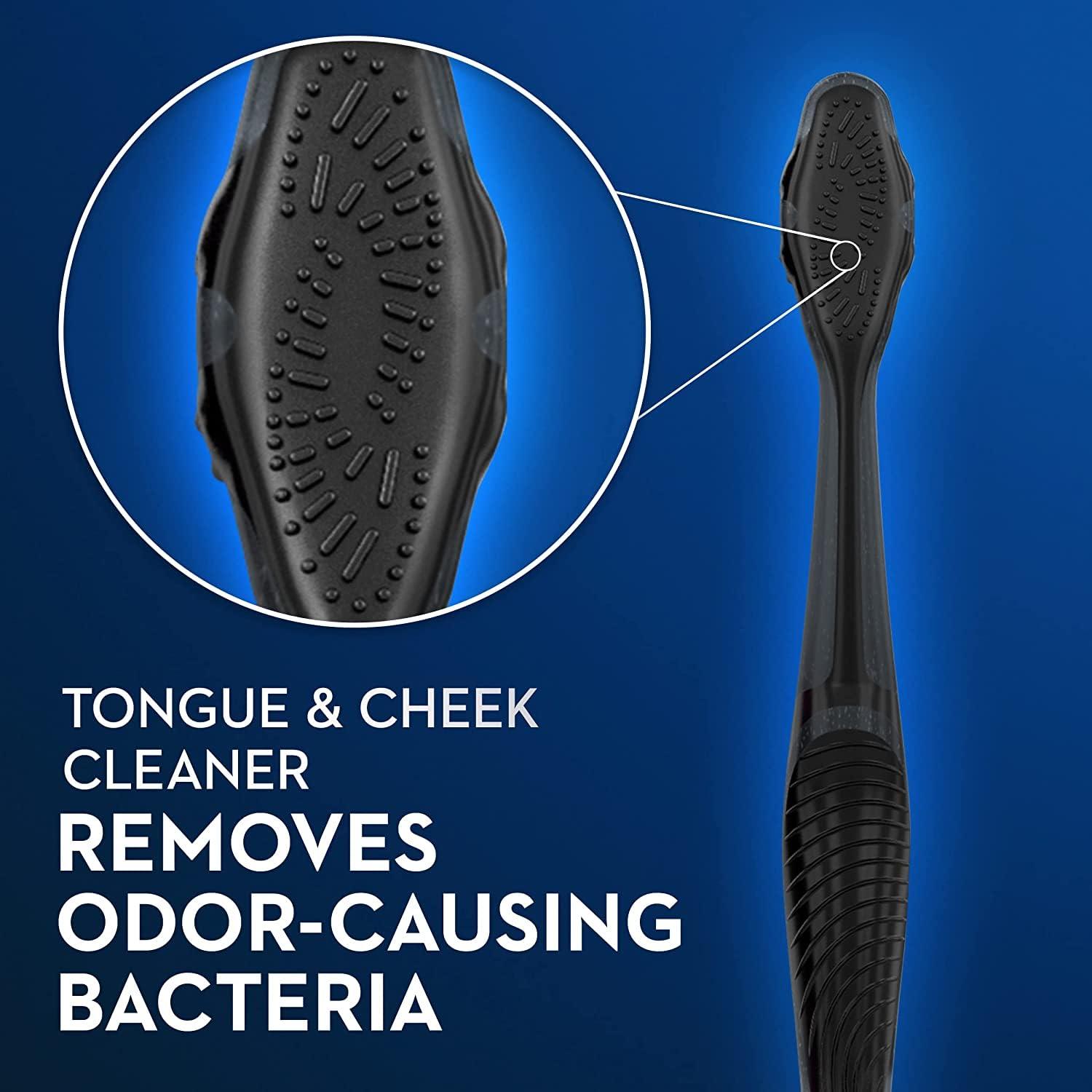 image:imageOralB 3D White Charcoal toothbrush 2 count MEDIUM manual tootbrush pack Whitens teeth removes plaque and stains tongue scraper tooth brush2 Count Pack of 2