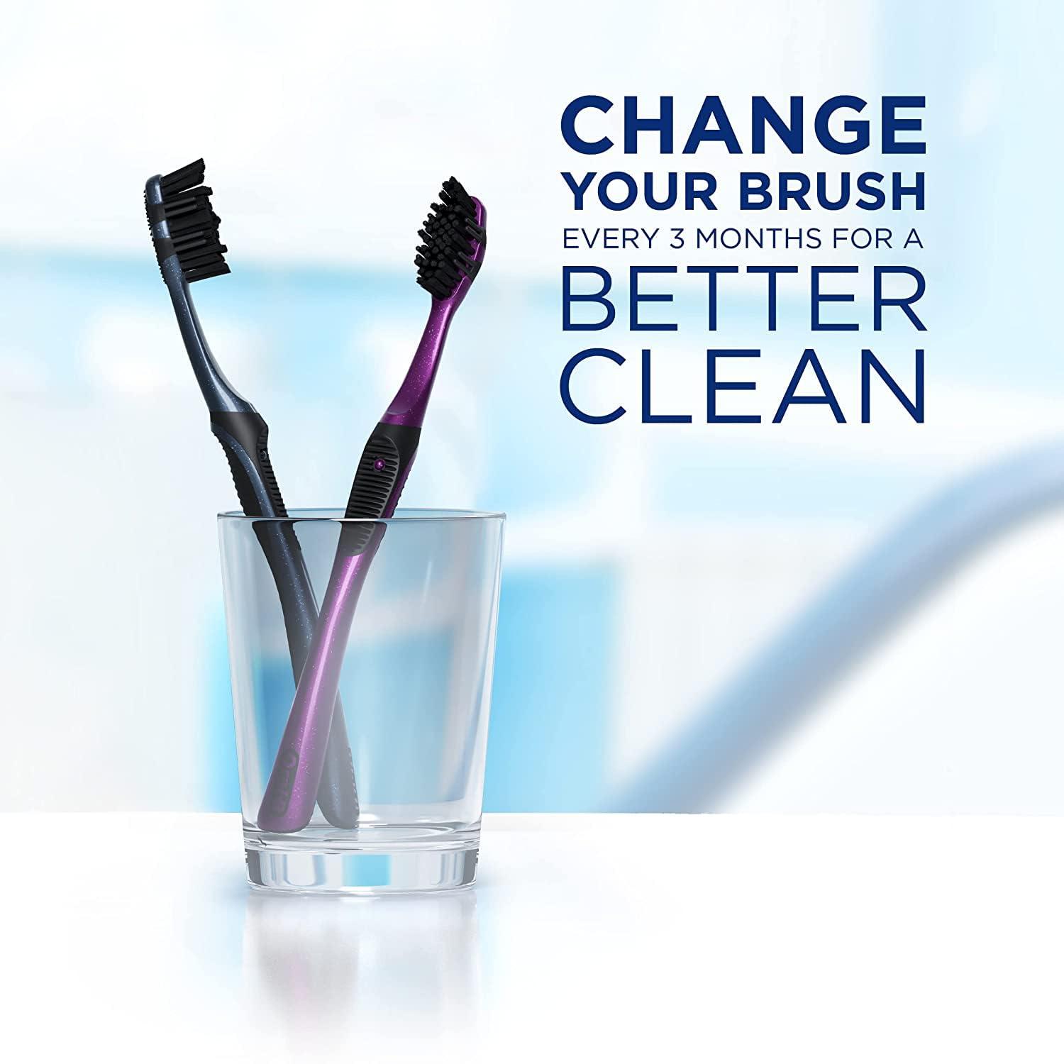 image:imageOralB 3D White Charcoal toothbrush 2 count MEDIUM manual tootbrush pack Whitens teeth removes plaque and stains tongue scraper tooth brush4 Count Pack of 1