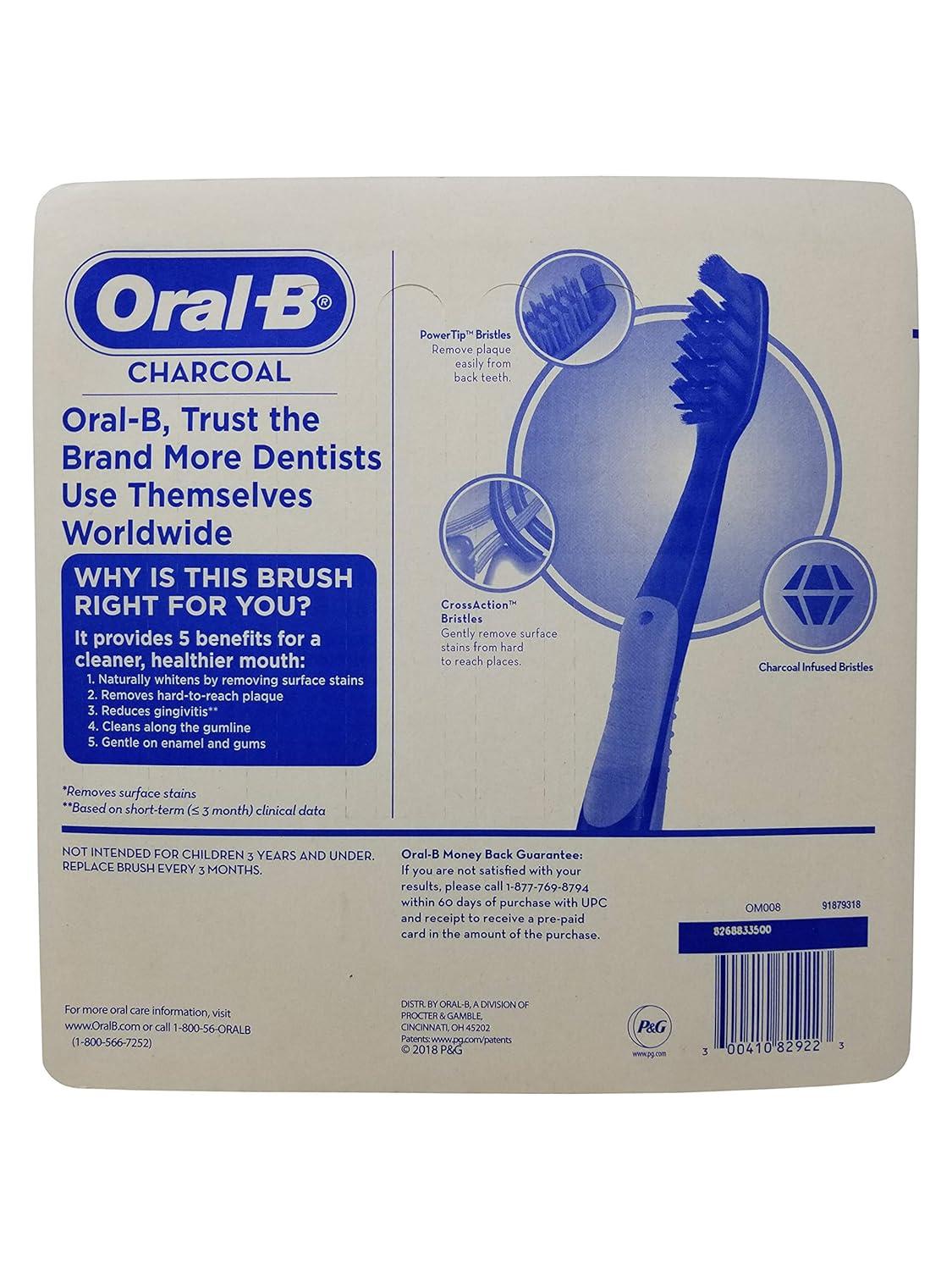 image:imageOralB 3D White Charcoal toothbrush 2 count MEDIUM manual tootbrush pack Whitens teeth removes plaque and stains tongue scraper tooth brush6 Count Pack of 1