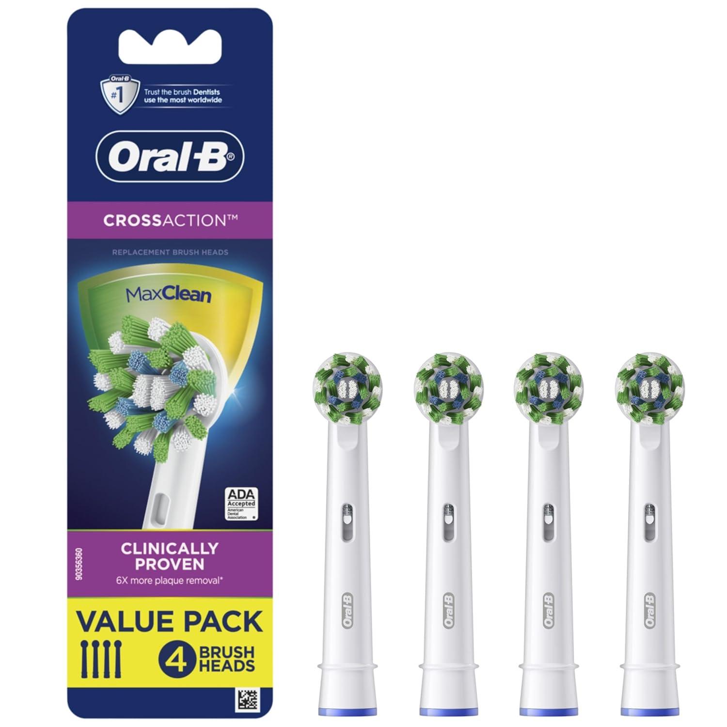 image:imageOralB CrossAction Electric Toothbrush Replacement Brush Heads Black 4 Count 1 Sensitive WhiteWhite