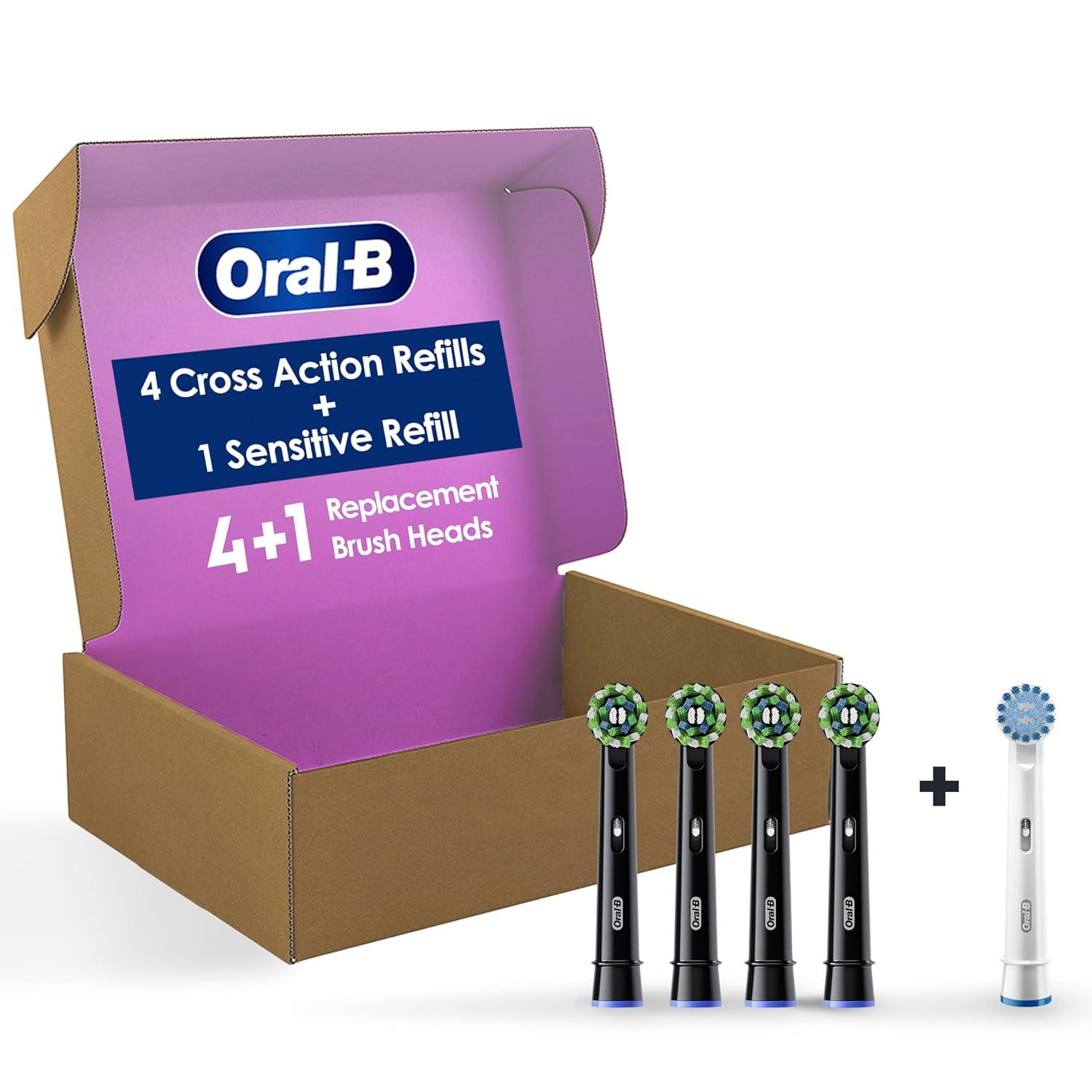 image:imageOralB CrossAction Electric Toothbrush Replacement Brush Heads Black 4 Count 1 Sensitive WhiteWhite