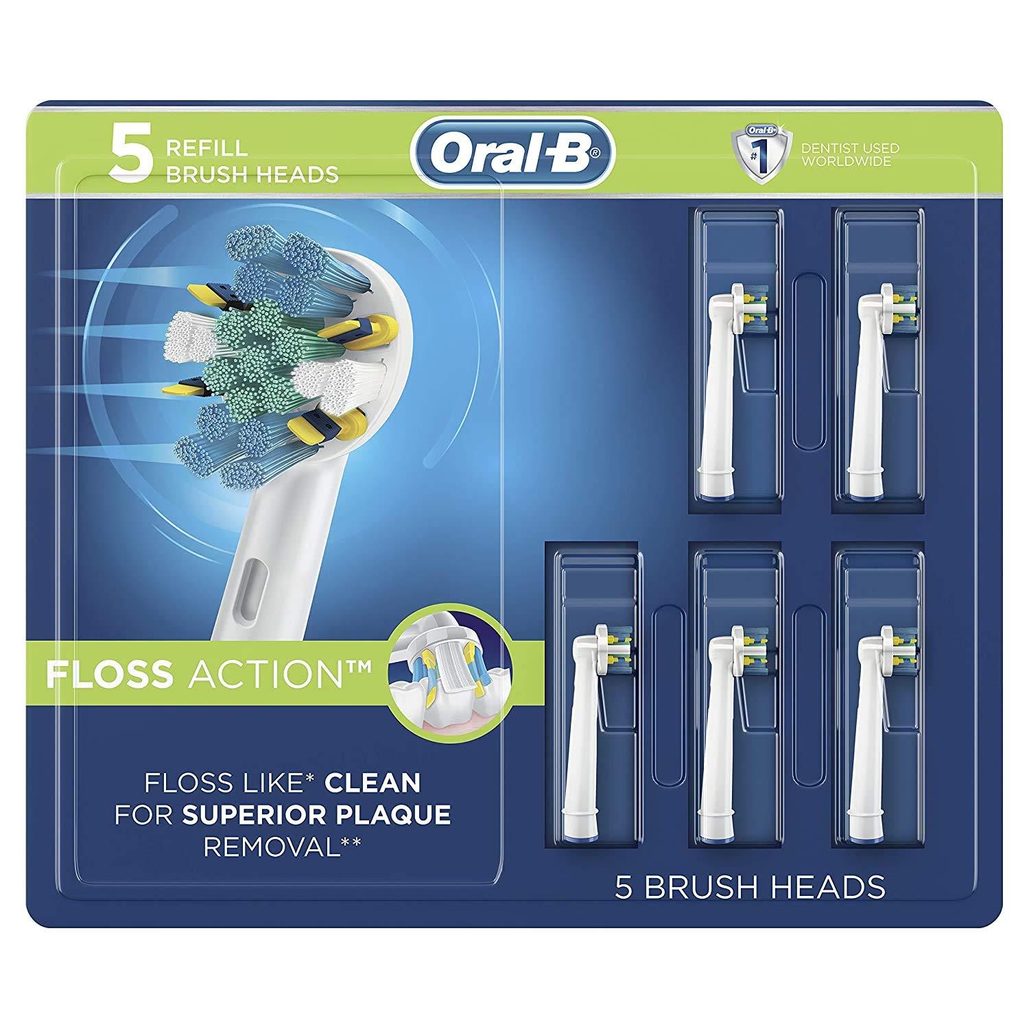 image:imageOralB FlossAction Electric Toothbrush Replacement Brush Heads White 4 Count 1 Sensitive White5 Count Pack of 1