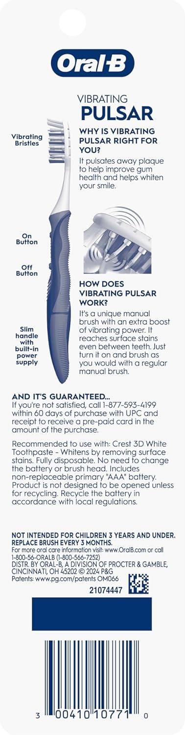 image:imageOralB Pulsar Charcoal Battery Electric Toothbrush 2 Count Soft Toothbrush Pack removes Plaque Travel Essentials Tooth BrushBlack