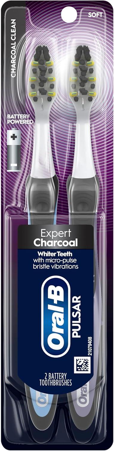 image:imageOralB Pulsar Charcoal Battery Electric Toothbrush 2 Count Soft Toothbrush Pack removes Plaque Travel Essentials Tooth BrushBlack