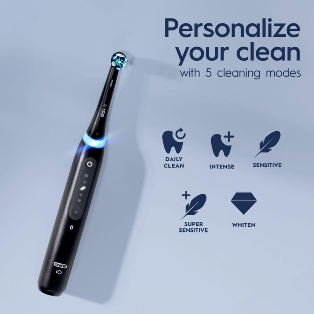 image:imageOralB iO Deep Clean Whiten Rechargeable Electric Toothbrush with Visible Pressure Sensor 2 Minute Timer 5 Cleaning Settings 1 iO5 Limited 3 Toothbrush Heads Travel Case amp Refill Holder WhiteBlack