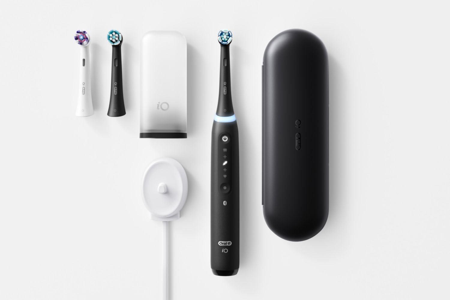 image:imageOralB iO Deep Clean Whiten Rechargeable Electric Toothbrush with Visible Pressure Sensor 2 Minute Timer 5 Cleaning Settings 1 iO5 Limited 3 Toothbrush Heads Travel Case amp Refill Holder WhiteBlack