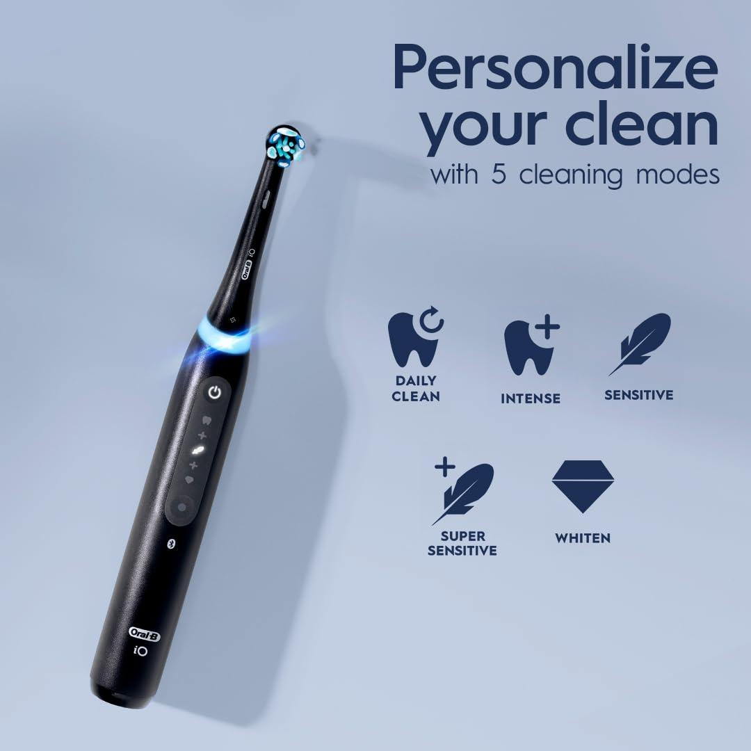 image:imageOralB iO Deep Clean Whiten Rechargeable Electric Toothbrush with Visible Pressure Sensor 2 Minute Timer 5 Cleaning Settings 1 iO5 Limited 3 Toothbrush Heads Travel Case amp Refill Holder WhiteWhite