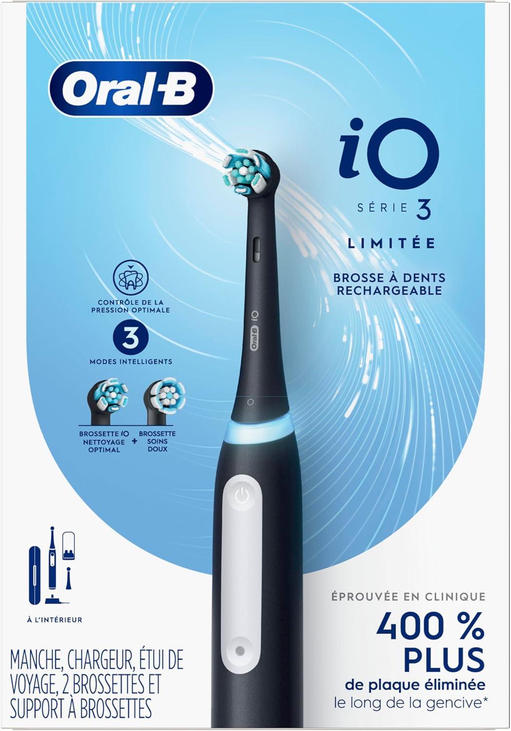 image:imageOralB iO Deep Clean Rechargeable Electric Toothbrush Black iO Series 3 Limited 2 Brush Heads Travel Case Pressure Sensor 3 Cleaning SettingsBlack