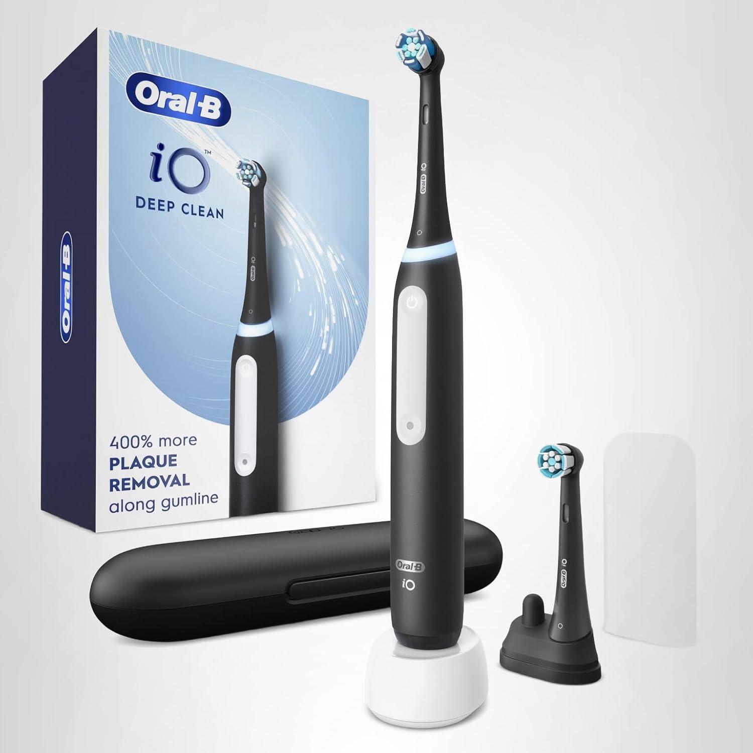 image:imageOralB iO Deep Clean Rechargeable Electric Toothbrush Black iO Series 3 Limited 2 Brush Heads Travel Case Pressure Sensor 3 Cleaning SettingsBlack