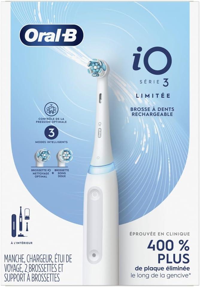 image:imageOralB iO Deep Clean Rechargeable Electric Toothbrush Black iO Series 3 Limited 2 Brush Heads Travel Case Pressure Sensor 3 Cleaning SettingsWhite