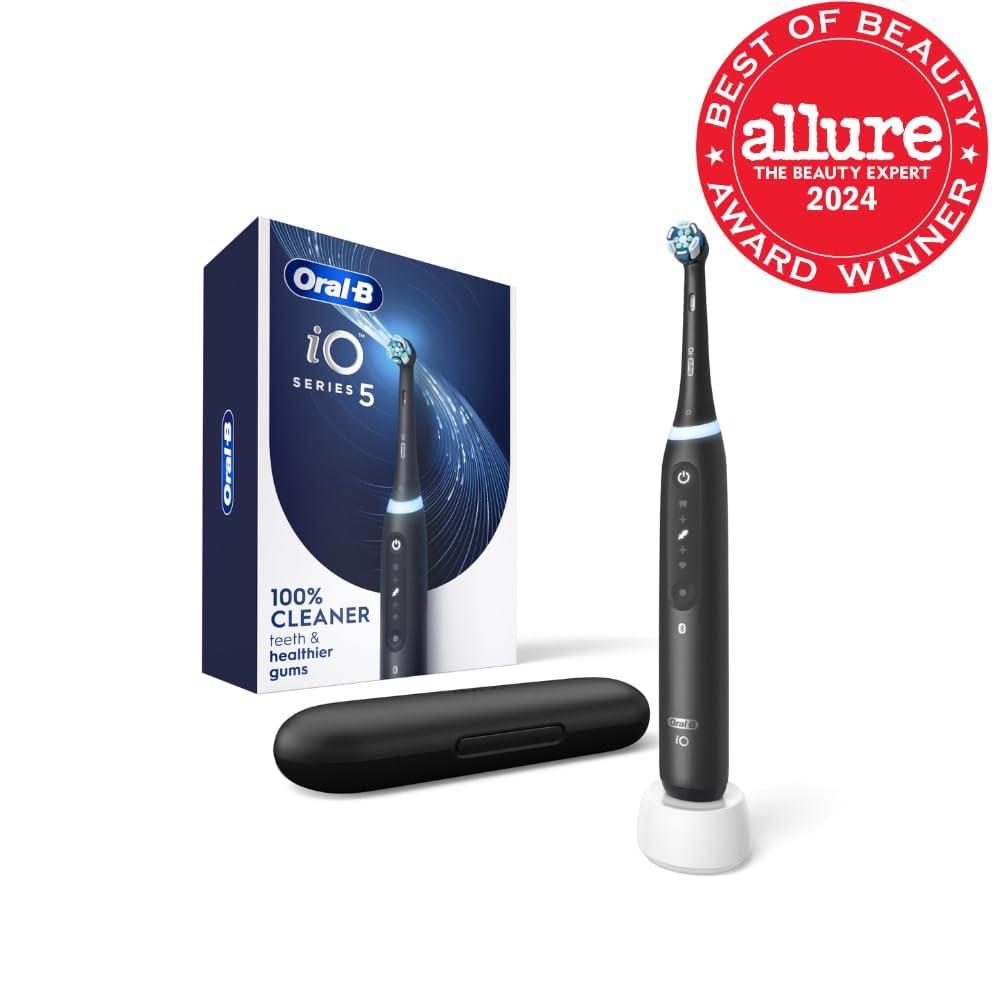 image:imageOralB iO Series 5 Rechargeable Electric Toothbrush with Visible Pressure Sensor to Protect Gums 2 Minute Timer 5 Cleaning Settings 1 Replacement Toothbrush Heads and Travel Case Black