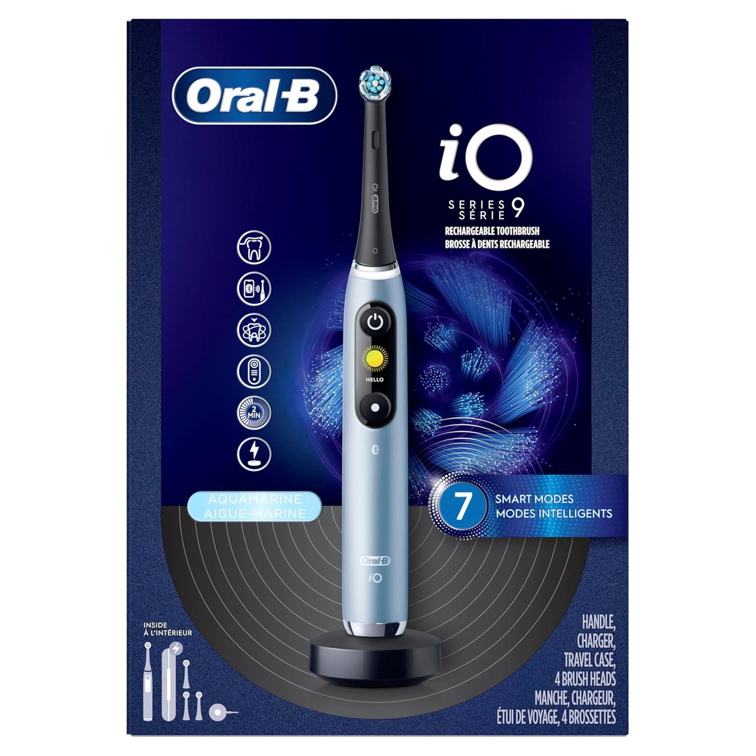 image:imageOralB iO Series 9 Electric Toothbrush with 3 Replacement Brush Heads White AlabasterAquamarine