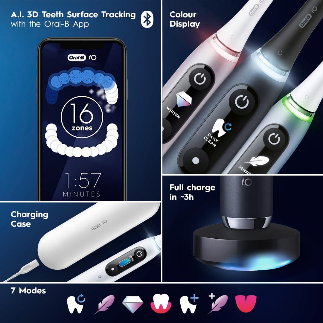 image:imageOralB iO Series 9 Electric Toothbrush with 3 Replacement Brush Heads White AlabasterBlackonyx