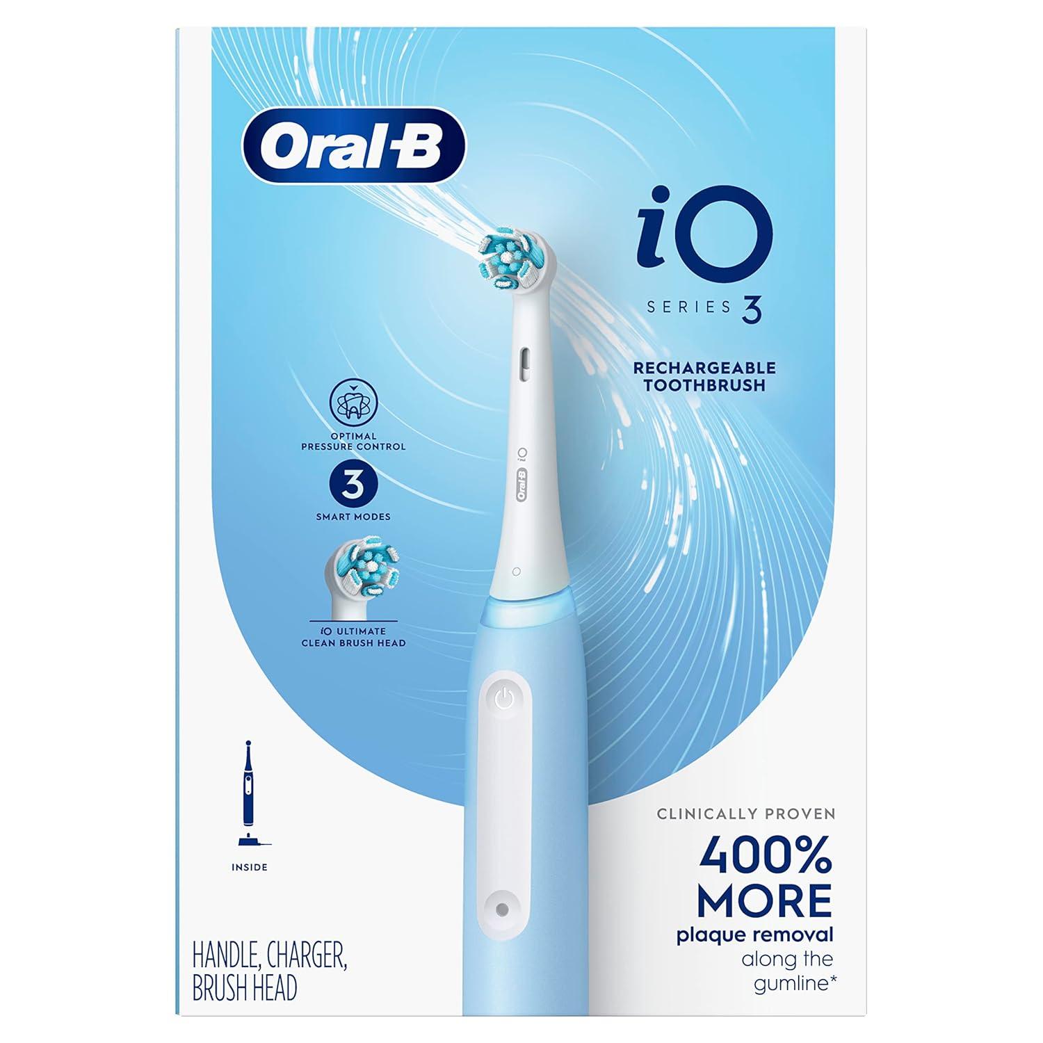 image:imageOralB iO3 Electric Toothbrush 1 with 1 Ultimate Clean Brush Head and 1 Charger BlueIcy Blue