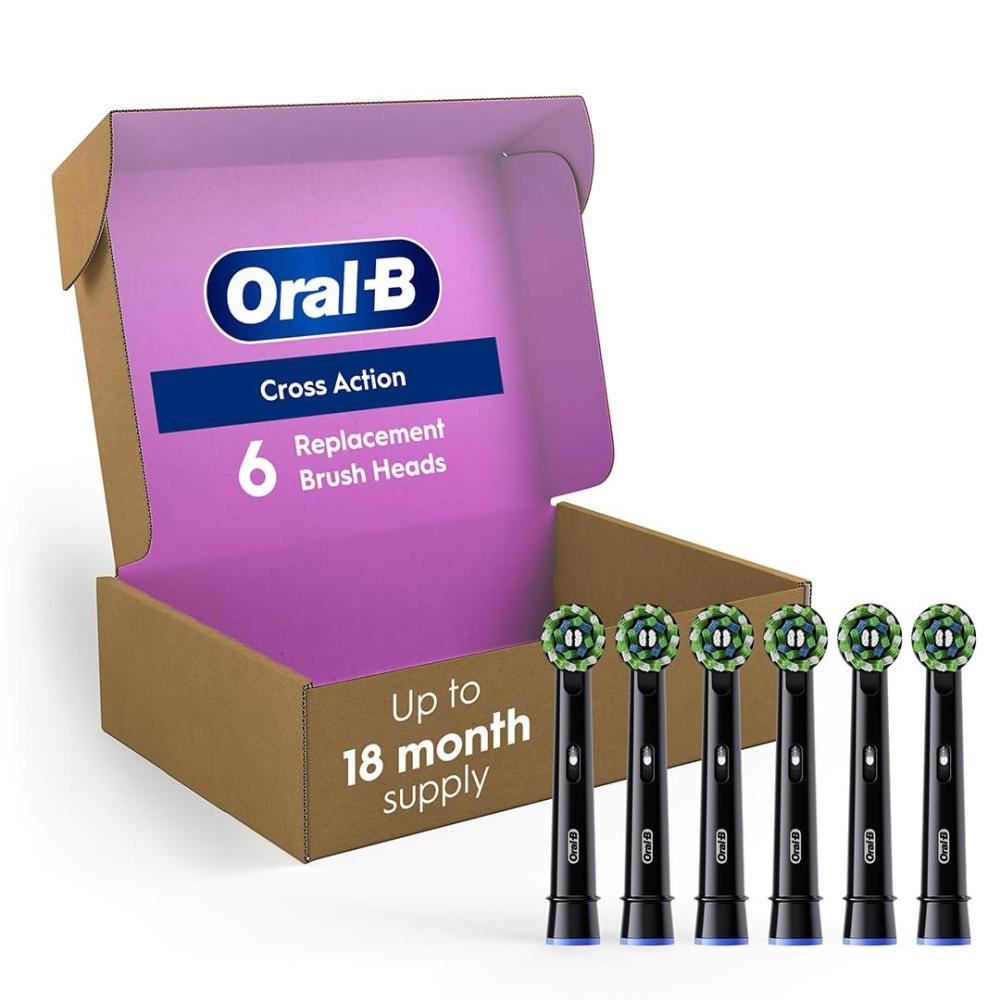 image:imageOralB CrossAction Electric Toothbrush Replacement Brush Heads Black 4 Count 1 Sensitive WhiteBlack