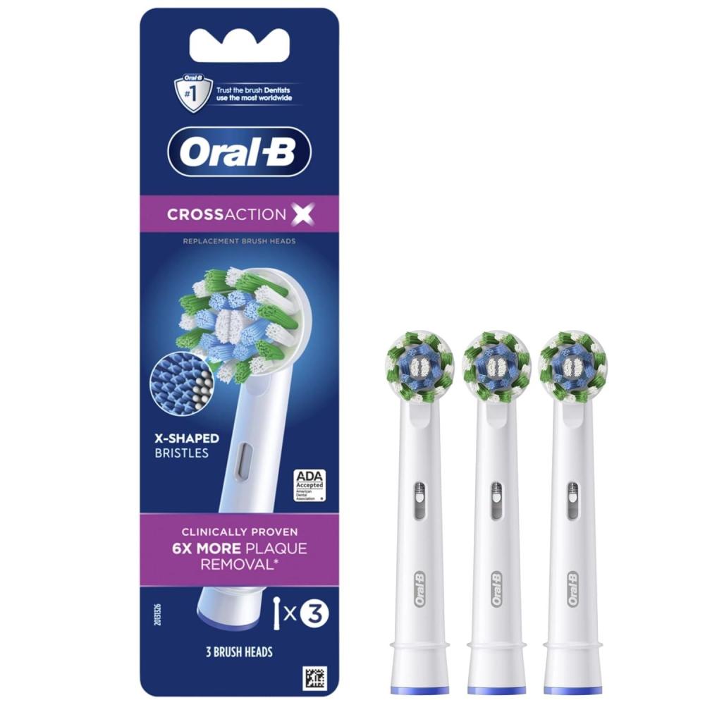 image:imageOralB CrossAction Electric Toothbrush Replacement Brush Heads Black 4 Count 1 Sensitive WhiteGreen yellow