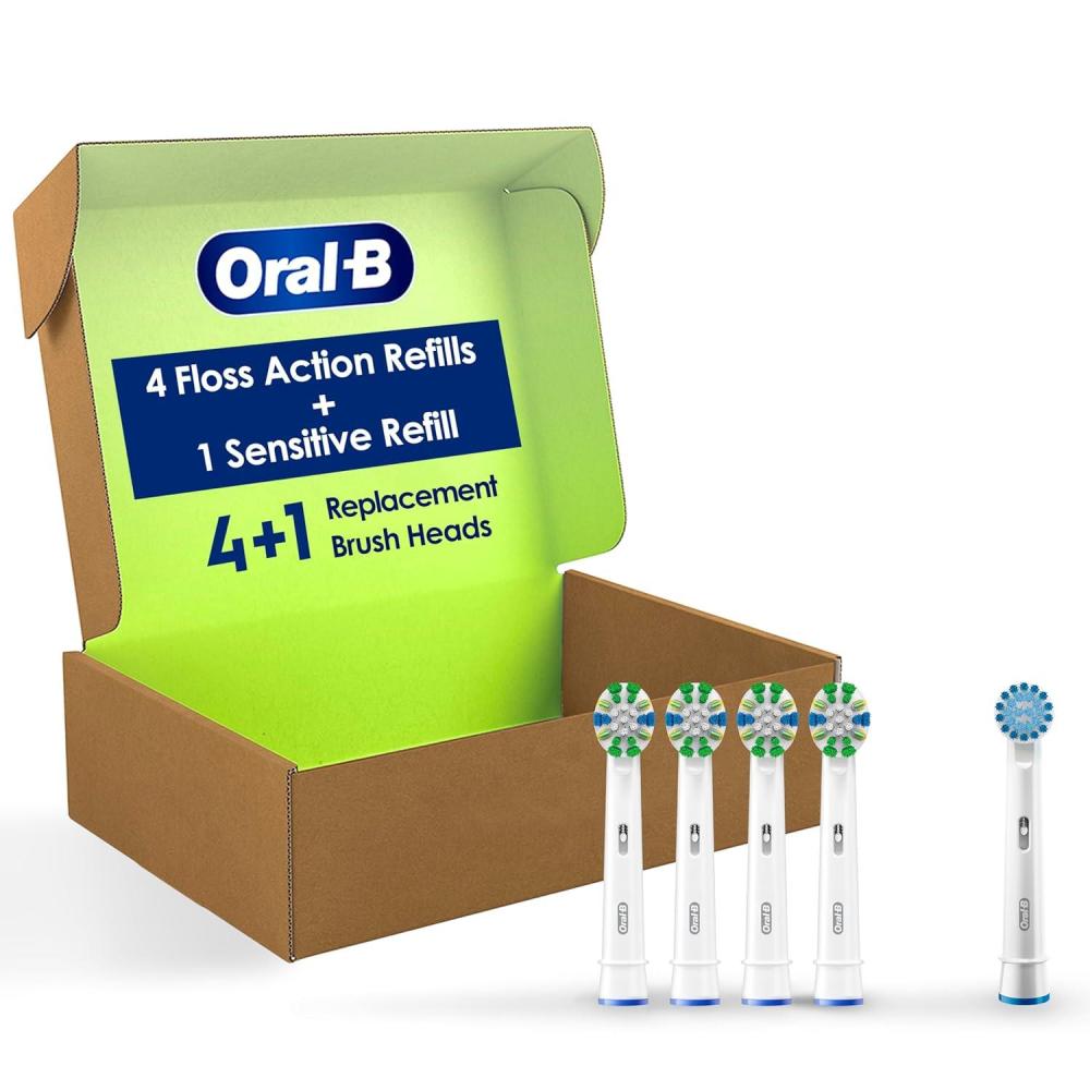 image:imageOralB FlossAction Electric Toothbrush Replacement Brush Heads White 4 Count 1 Sensitive White1 Count Pack of 5