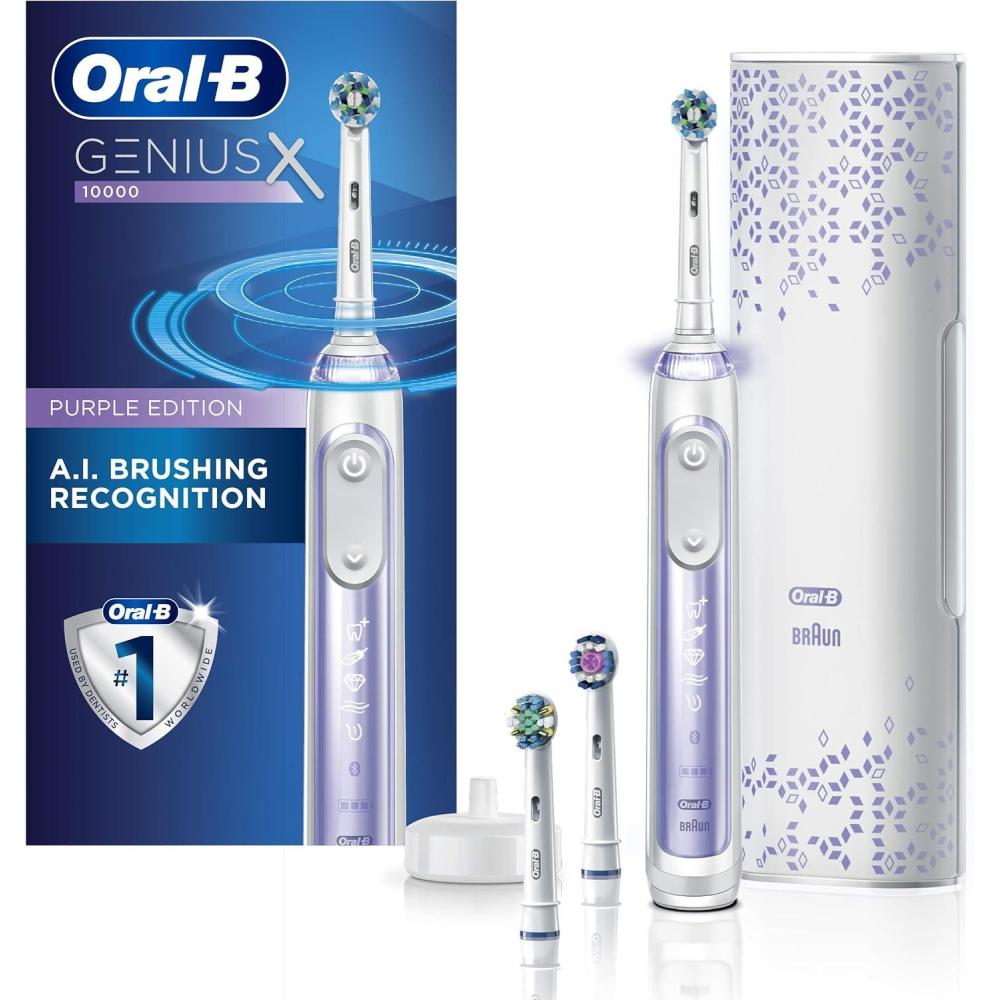 image:imageOralB GENIUS X Electric Toothbrush with 3 OralB Replacement Brush Heads and Toothbrush Case White Packaging May VaryOrchid Purple