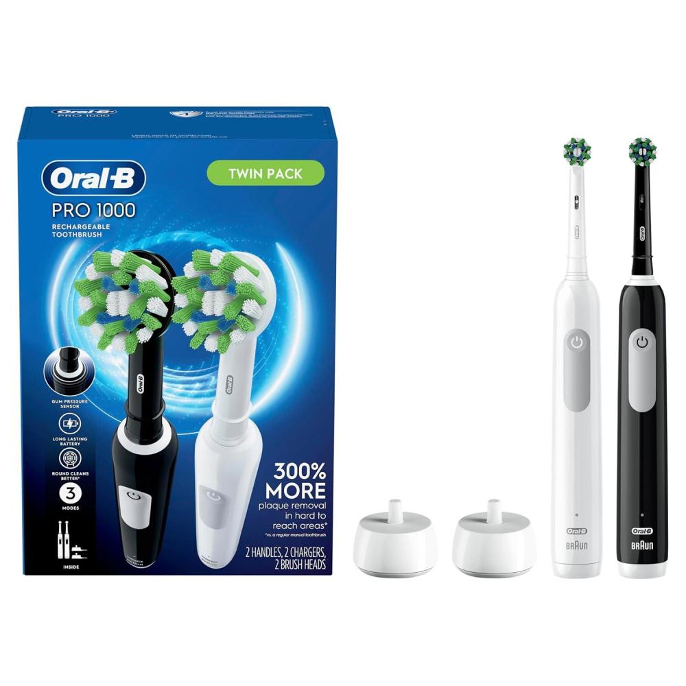 image:imageOralB Pro 1000 CrossAction Electric Toothbrush Black and White 2 CountBlack  White