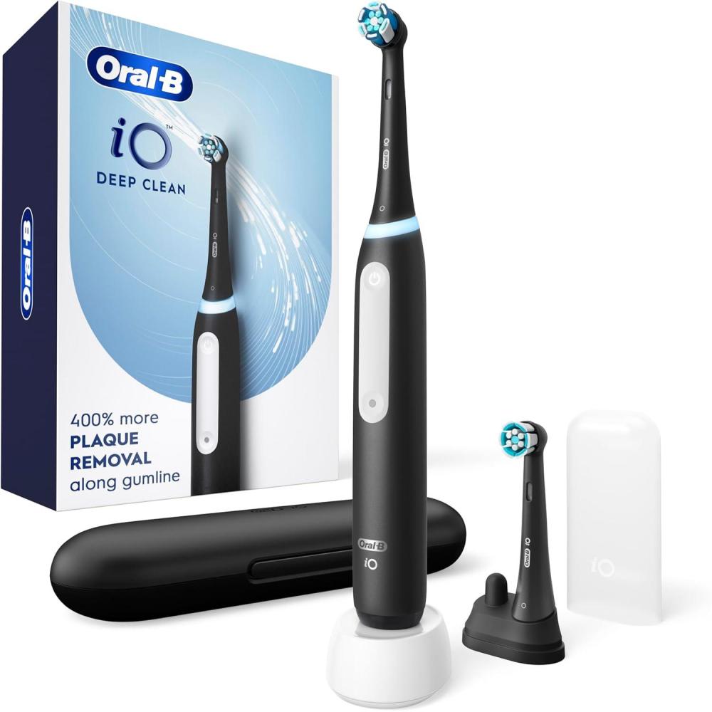 image:imageOralB iO Deep Clean Rechargeable Electric Toothbrush Black iO Series 3 Limited 2 Brush Heads Travel Case Pressure Sensor 3 Cleaning SettingsBlack