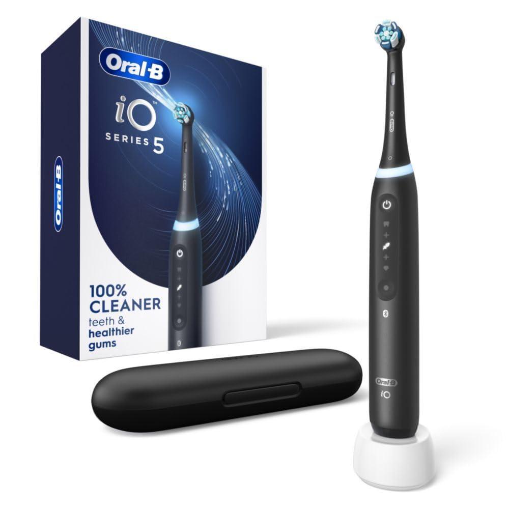 image:imageOralB iO Series 5 Rechargeable Electric Toothbrush with Visible Pressure Sensor to Protect Gums 2 Minute Timer 5 Cleaning Settings 1 Replacement Toothbrush Heads and Travel Case Black
