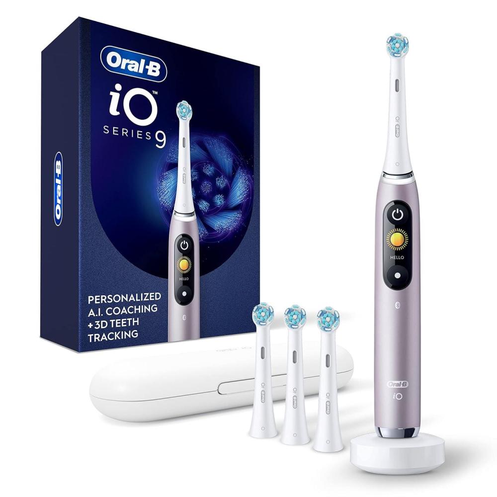 image:imageOralB iO Series 9 Electric Toothbrush with 3 Replacement Brush Heads White AlabasterRosequartz