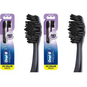 Oral-B 3D White Charcoal toothbrush, 2 count MEDIUM manual tootbrush pack, Whitens teeth, removes plaque and stains, tongue scraper tooth brush(2 Count (Pack of 2))
