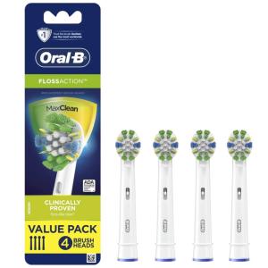 Oral-B FlossAction Electric Toothbrush Replacement Brush Heads, White, 4 Count + 1 Sensitive White(1 Count (Pack of 1))