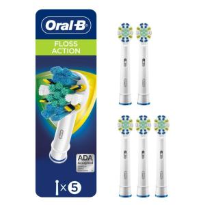 Oral-B FlossAction Electric Toothbrush Replacement Brush Heads, White, 4 Count + 1 Sensitive White(5 Count (Pack of 1))