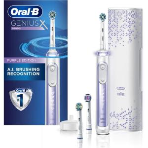 Oral-B GENIUS X Electric Toothbrush with 3 Oral-B Replacement Brush Heads and Toothbrush Case, White (Packaging May Vary)(Orchid Purple)
