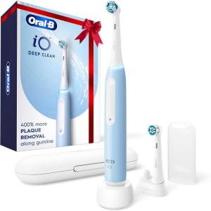 Oral-B iO Deep Clean Rechargeable Electric Toothbrush, Black, iO Series 3 Limited, 2 Brush Heads, Travel Case, Pressure Sensor, 3 Cleaning Settings(Icy Blue)