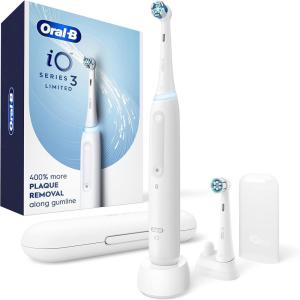 Oral-B iO Deep Clean Rechargeable Electric Toothbrush, Black, iO Series 3 Limited, 2 Brush Heads, Travel Case, Pressure Sensor, 3 Cleaning Settings(White)