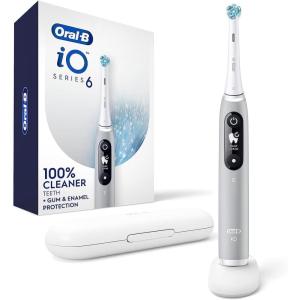 Oral-B iO Series 6 Rechargeable Electric Toothbrush with Visible Pressure Sensor to Protect Gums, 2 Minute Timer, 5 Cleaning Settings, 1 Replacement Toothbrush Head, and Travel Case, Grey Opal(Grayopal)