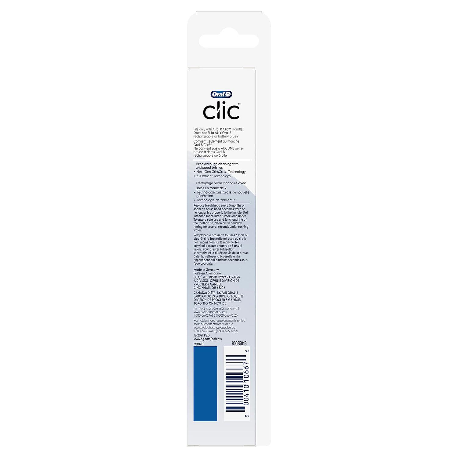 image:imageOralB Clic Toothbrush replacement heads 2 count toothbrushes white refill brush heads1 Count Pack of 2