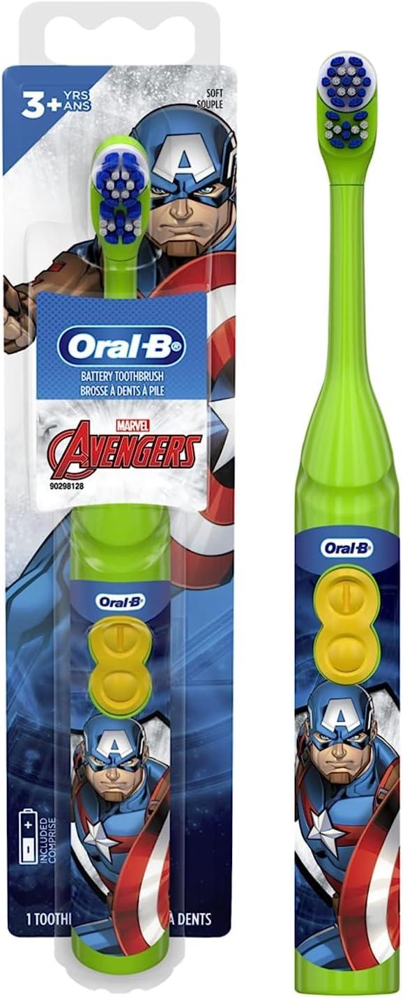 image:imageOralB Kids Battery Toothbrush Featuring Marvels Avengers Soft Bristles for Kids 3 Character May Vary1 Count Pack of 2