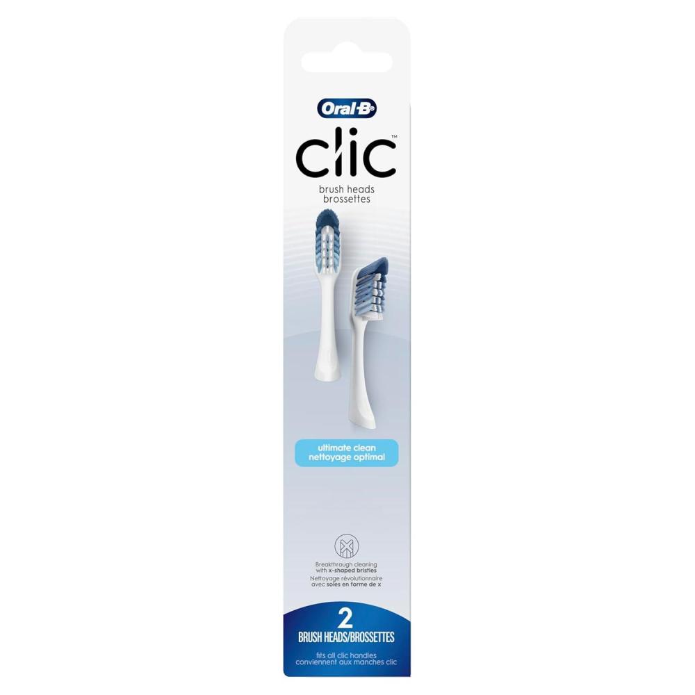 image:imageOralB Clic Toothbrush replacement heads 2 count toothbrushes white refill brush heads1 Count Pack of 2