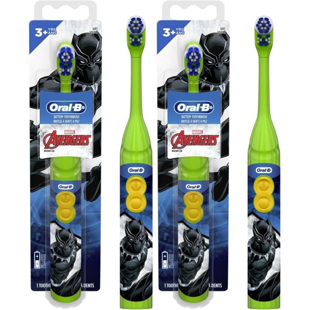 image:imageOralB Kids Battery Toothbrush Featuring Marvels Avengers Soft Bristles for Kids 3 Character May Vary1 Count Pack of 2