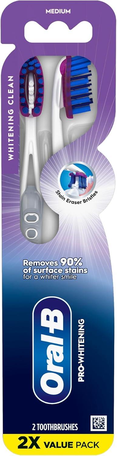 image:imageOralB 3D White Deep Stain Remover toothbrushes 2 count toothbrush MEDIUM Removes 90 of surface stains whitens teeth deep reach removes plaque and stains tooth brushWhite
