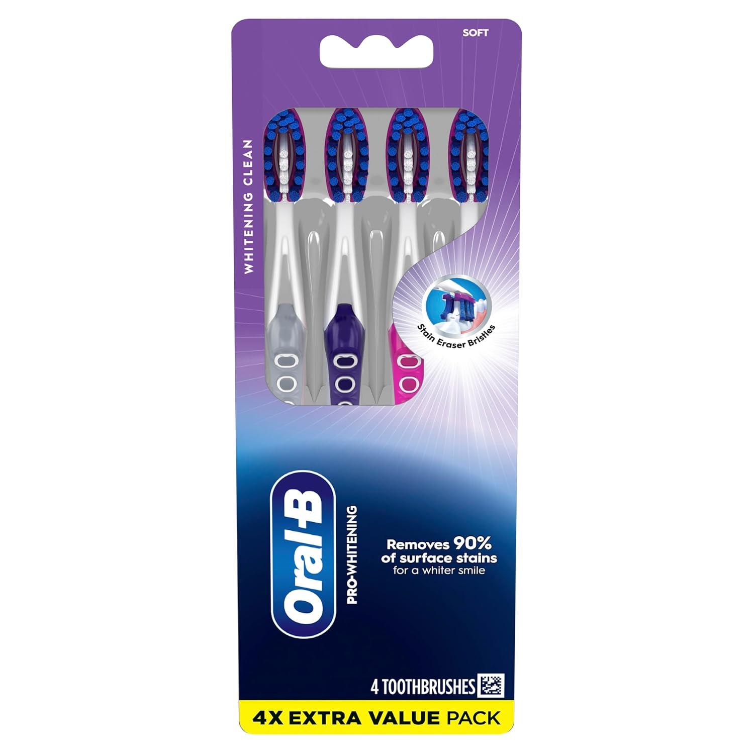 image:imageOralB 3D White Deep Stain Remover toothbrushes 4 Count Toothbrush Soft Removes 90 of Surface Stains whitens Teeth deep Reach removes Plaque and Stains Tooth Brush4 Count Pack of 1