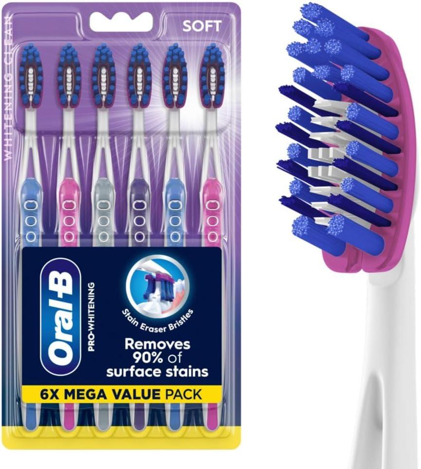 image:imageOralB 3D White Deep Stain Remover toothbrushes 6 Count Toothbrush Soft Removes 90 of Surface Stains whitens Teeth deep Reach removes Plaque and Stains Tooth BrushMulticolor